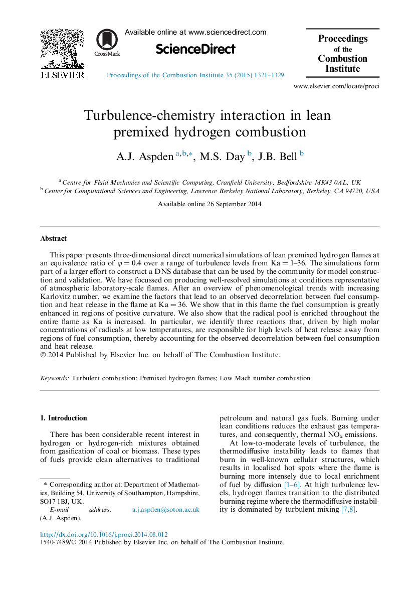 Turbulence-chemistry interaction in lean premixed hydrogen combustion