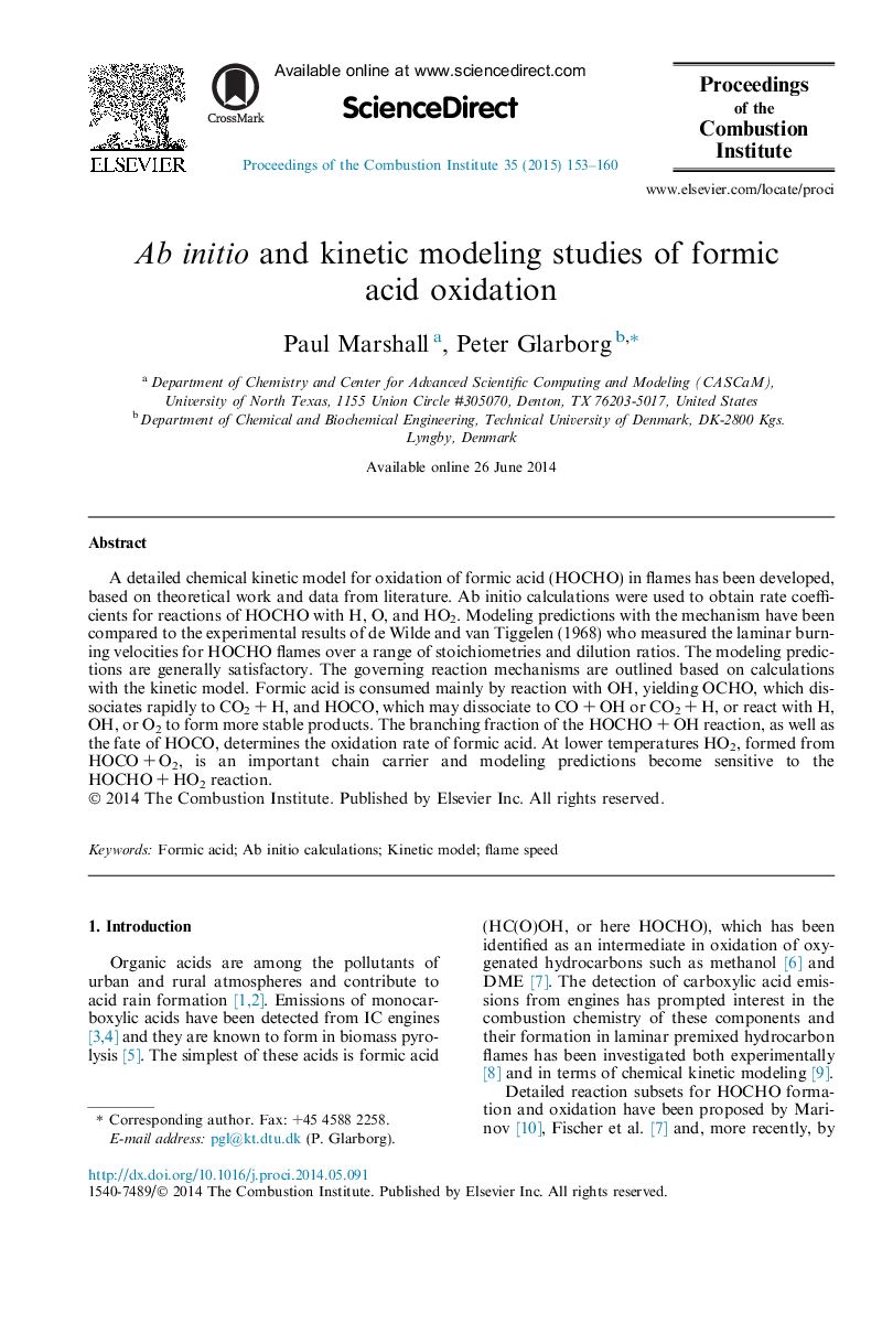 مطالعات اولیه و مطالعات مدل سازی جنبشی اکسیداسیون اسید فرمیک 