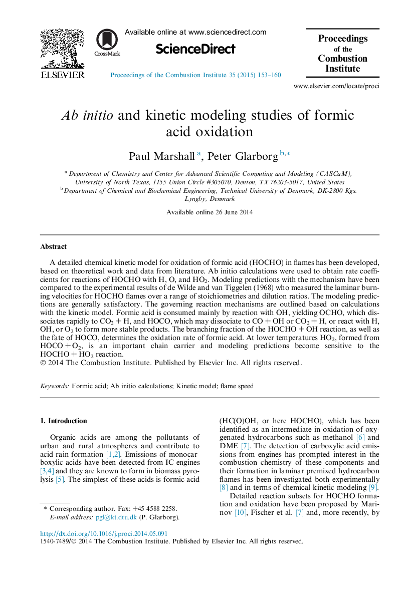 Ab initio and kinetic modeling studies of formic acid oxidation