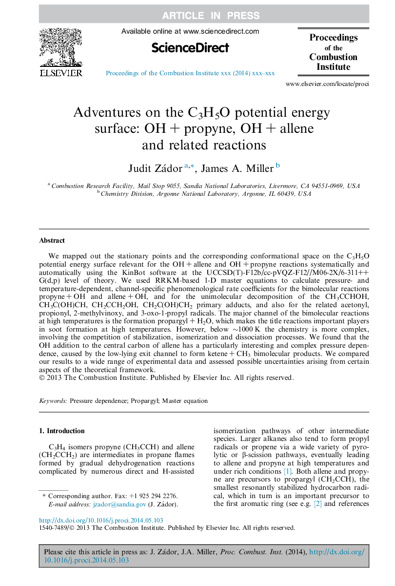 Adventures on the C3H5O potential energy surface: OHÂ +Â propyne, OHÂ +Â allene and related reactions