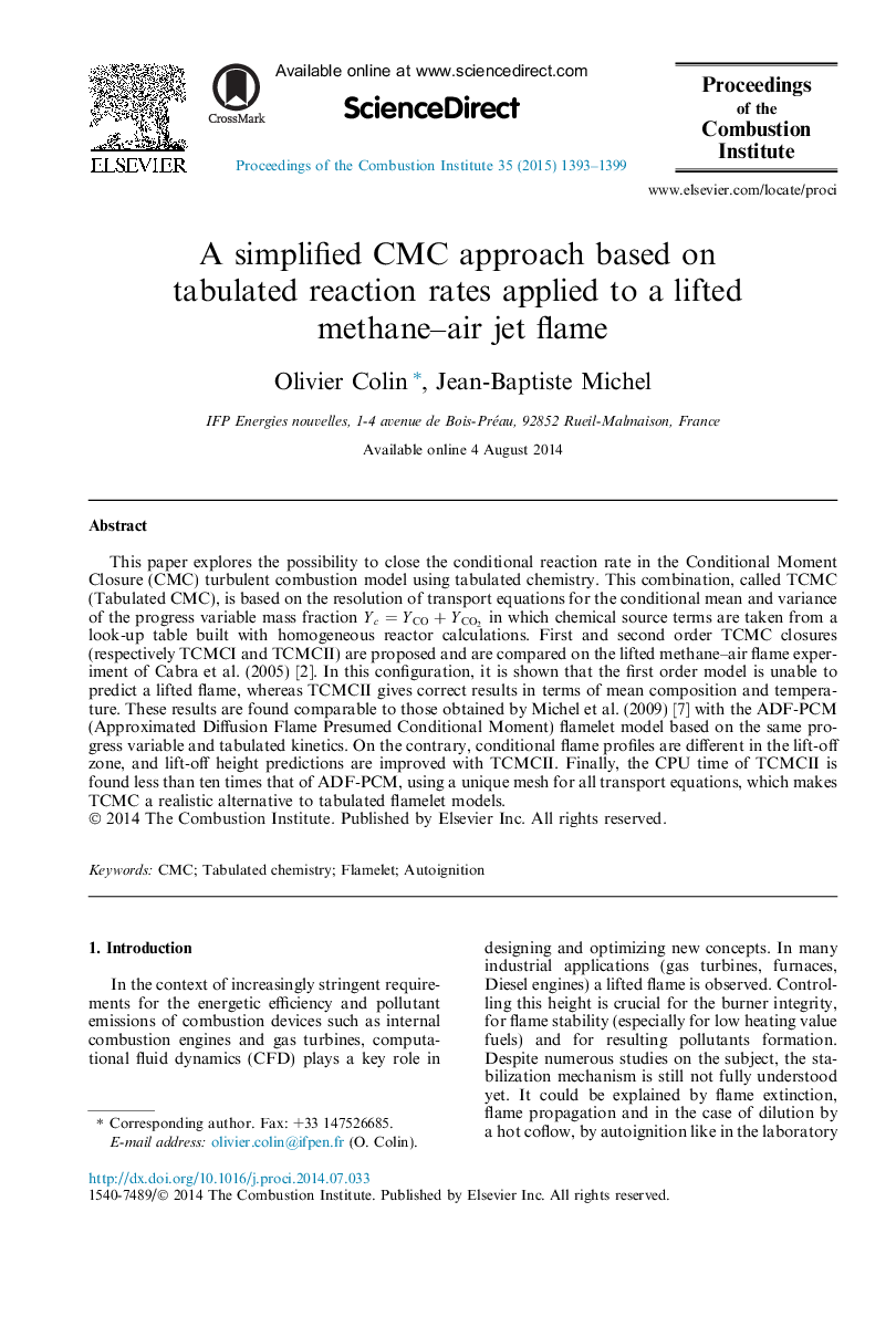 A simplified CMC approach based on tabulated reaction rates applied to a lifted methane-air jet flame