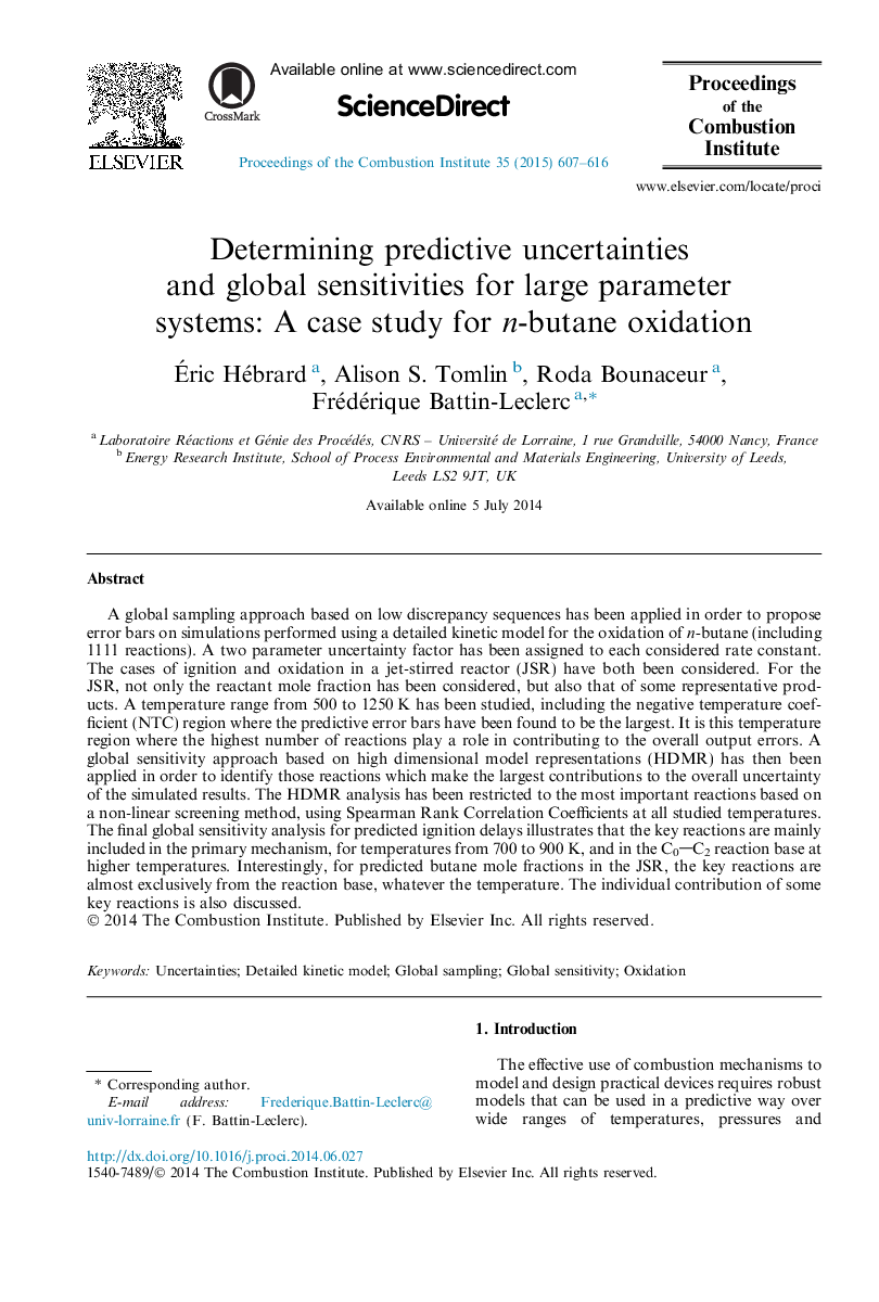 Determining predictive uncertainties and global sensitivities for large parameter systems: A case study for n-butane oxidation