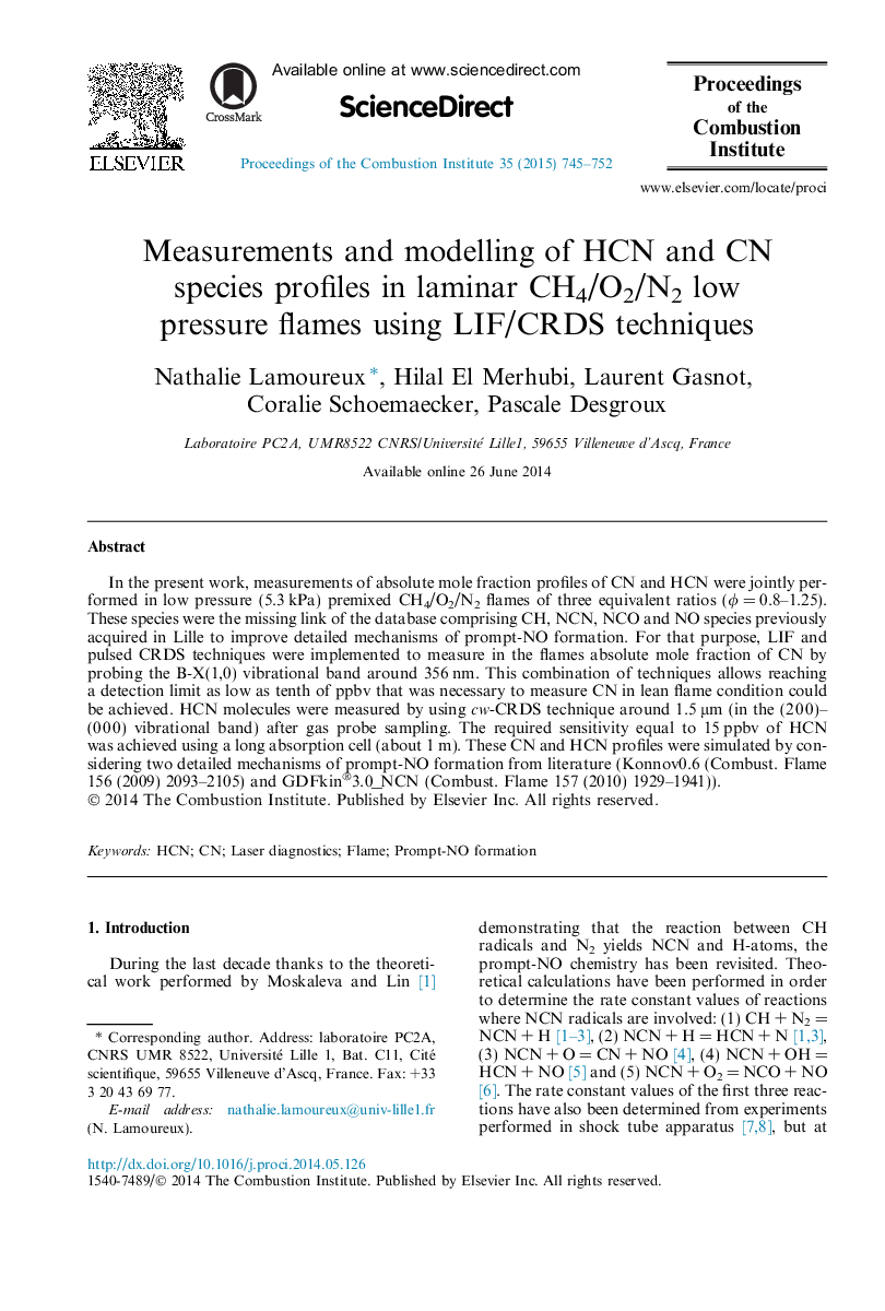 Measurements and modelling of HCN and CN species profiles in laminar CH4/O2/N2 low pressure flames using LIF/CRDS techniques