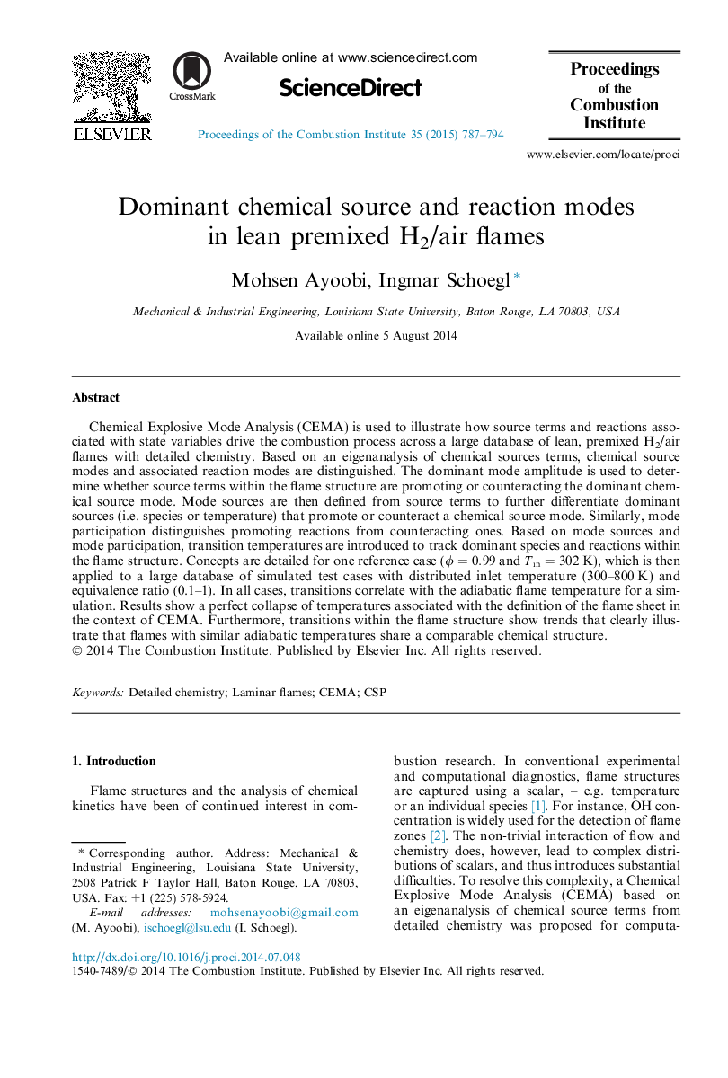 Dominant chemical source and reaction modes in lean premixed H2/air flames