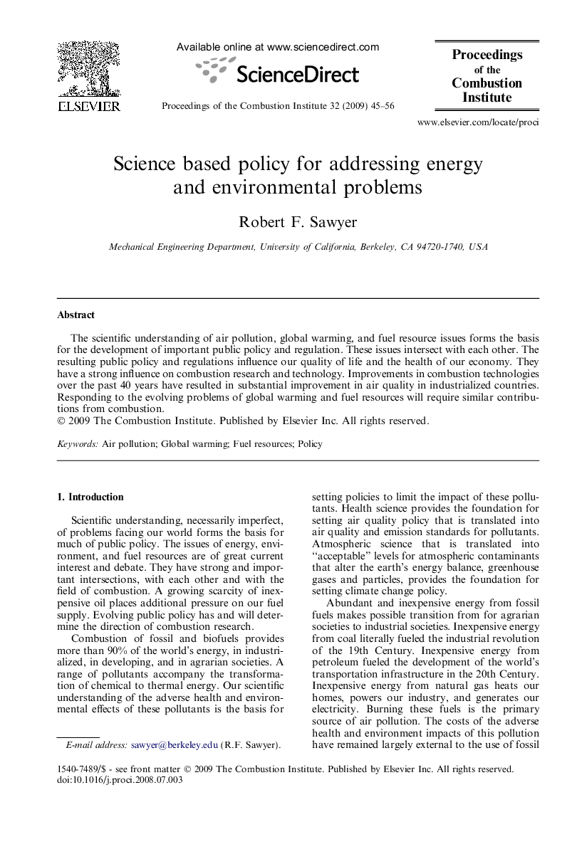 Science based policy for addressing energy and environmental problems