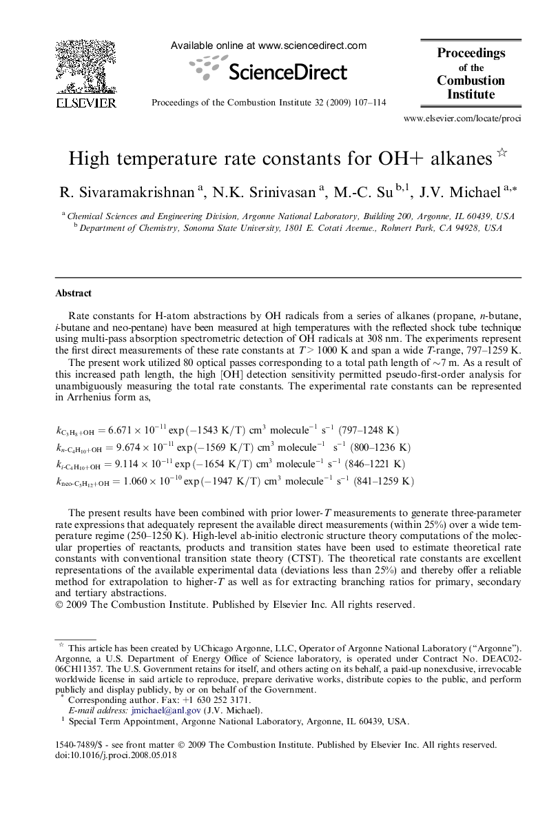 High temperature rate constants for OH+ alkanes