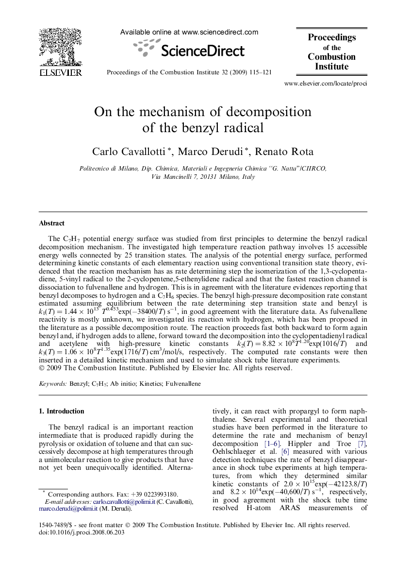 On the mechanism of decomposition of the benzyl radical