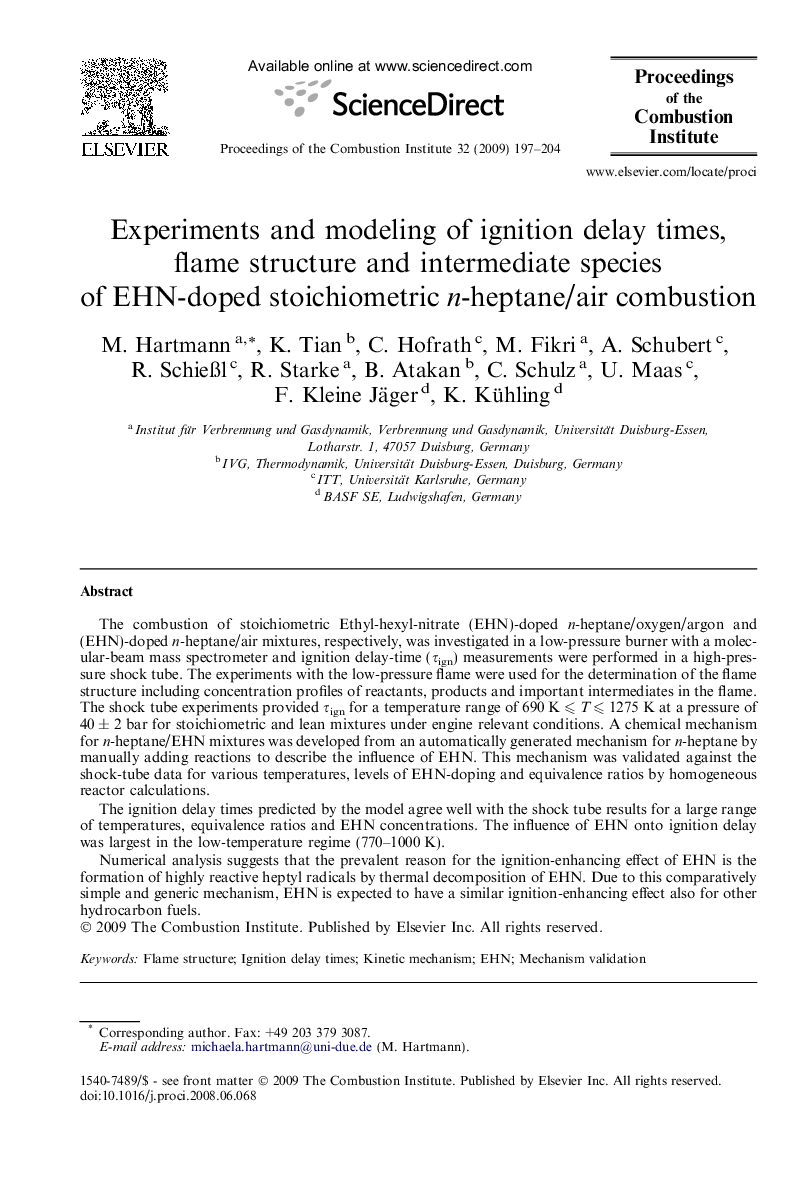 Experiments and modeling of ignition delay times, flame structure and intermediate species of EHN-doped stoichiometric n-heptane/air combustion