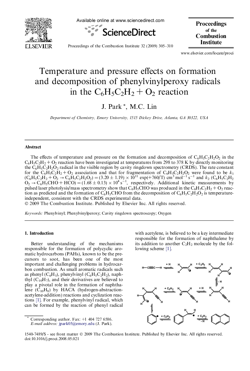 Temperature and pressure effects on formation and decomposition of phenylvinylperoxy radicals in the C6H5C2H2Â +Â O2 reaction