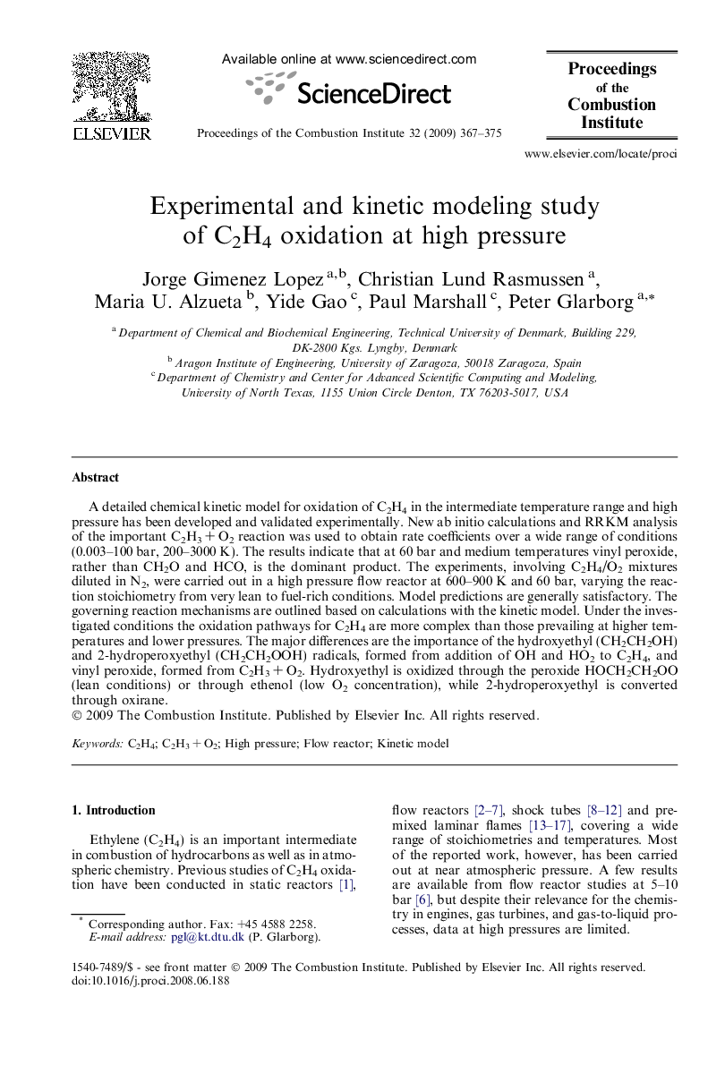 Experimental and kinetic modeling study of C2H4 oxidation at high pressure