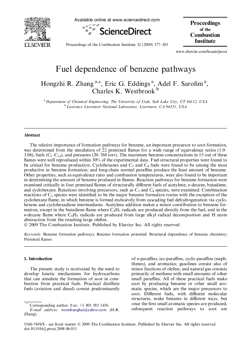 Fuel dependence of benzene pathways