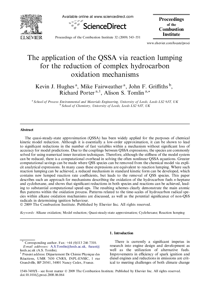 The application of the QSSA via reaction lumping for the reduction of complex hydrocarbon oxidation mechanisms