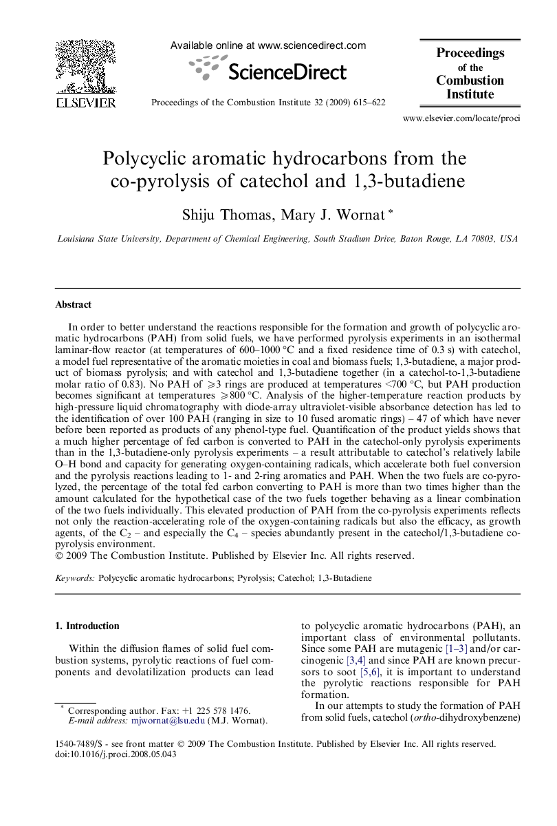 Polycyclic aromatic hydrocarbons from the co-pyrolysis of catechol and 1,3-butadiene