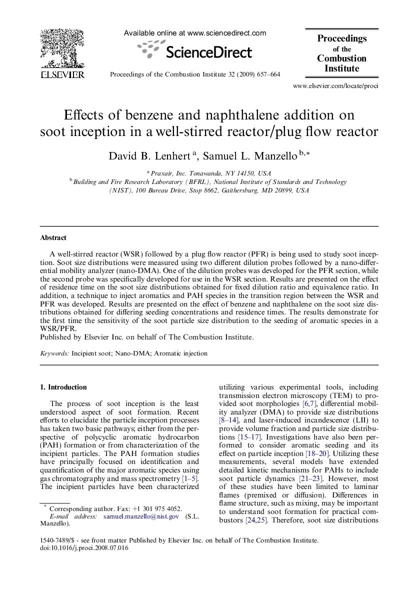 Effects of benzene and naphthalene addition on soot inception in a well-stirred reactor/plug flow reactor