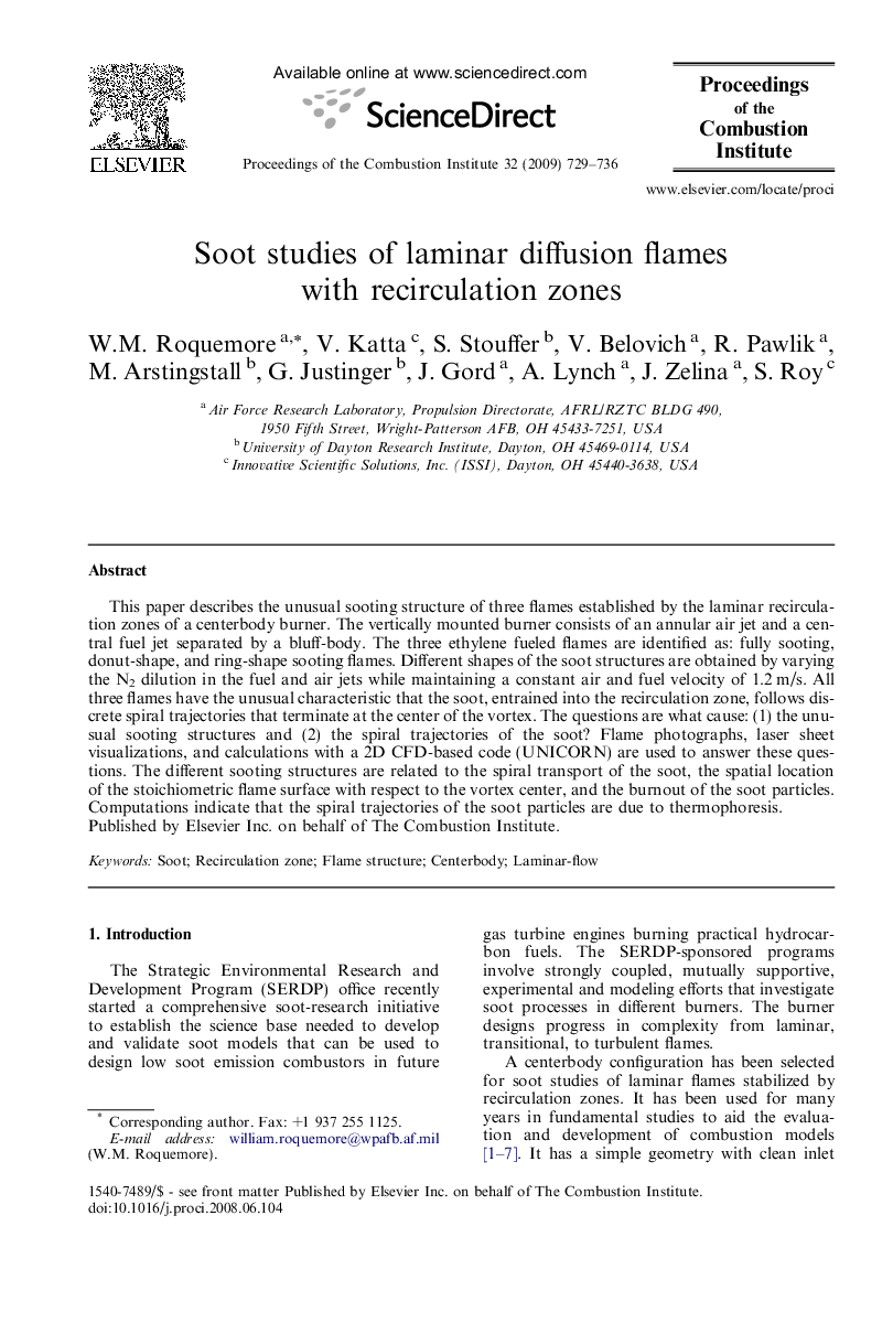 Soot studies of laminar diffusion flames with recirculation zones