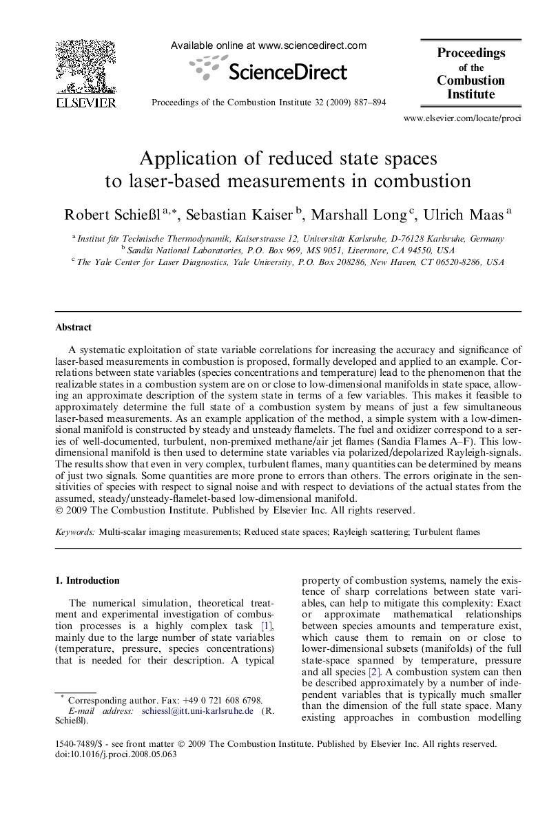 Application of reduced state spaces to laser-based measurements in combustion