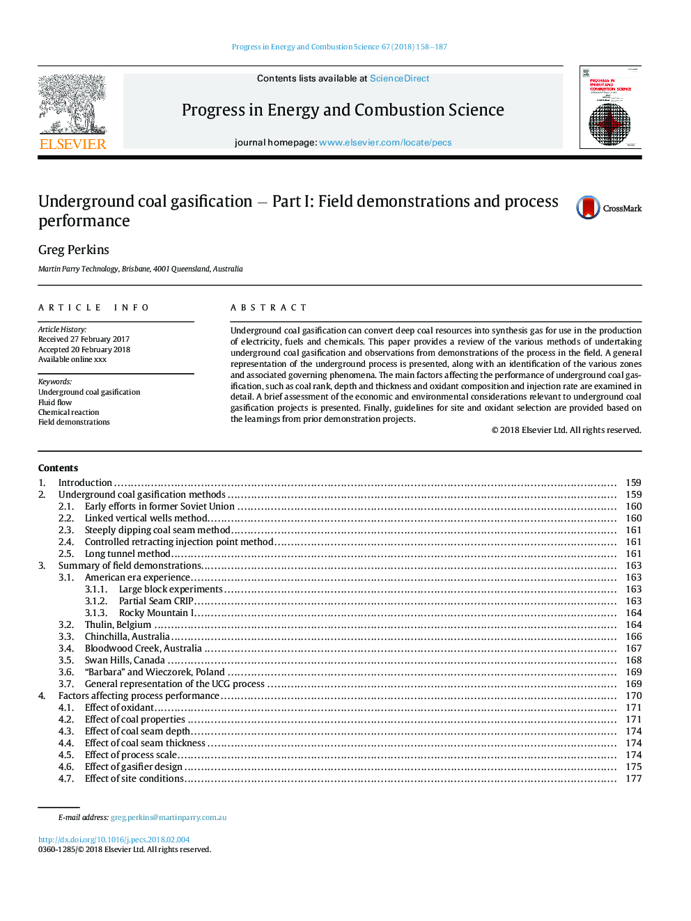 Underground coal gasification - Part I: Field demonstrations and process performance