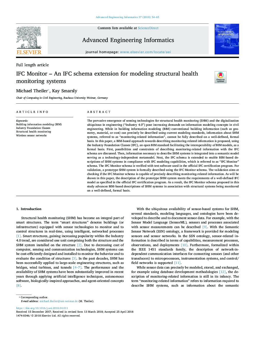 IFC Monitor - An IFC schema extension for modeling structural health monitoring systems