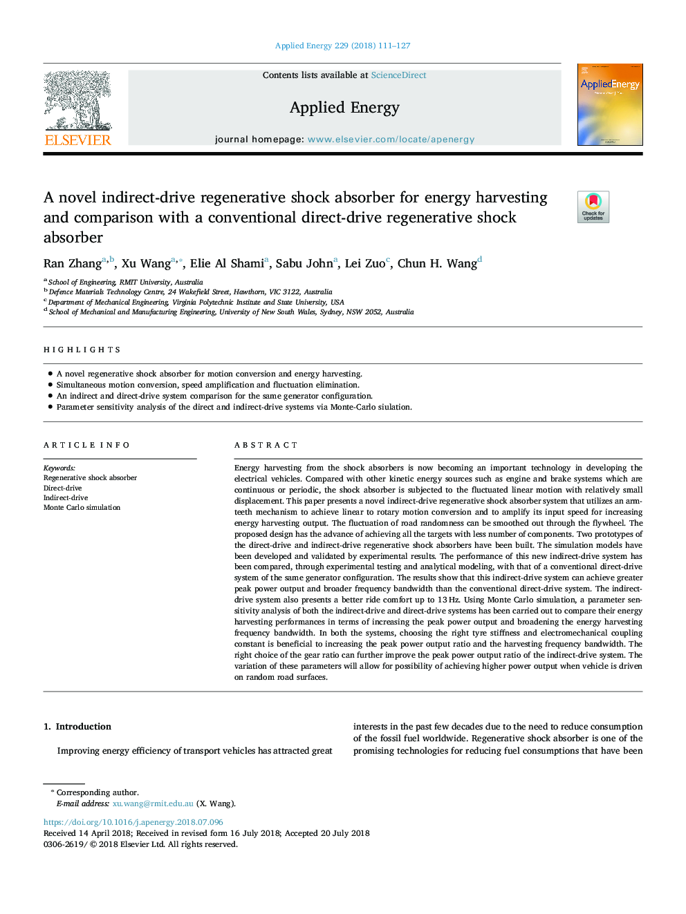 A novel indirect-drive regenerative shock absorber for energy harvesting and comparison with a conventional direct-drive regenerative shock absorber