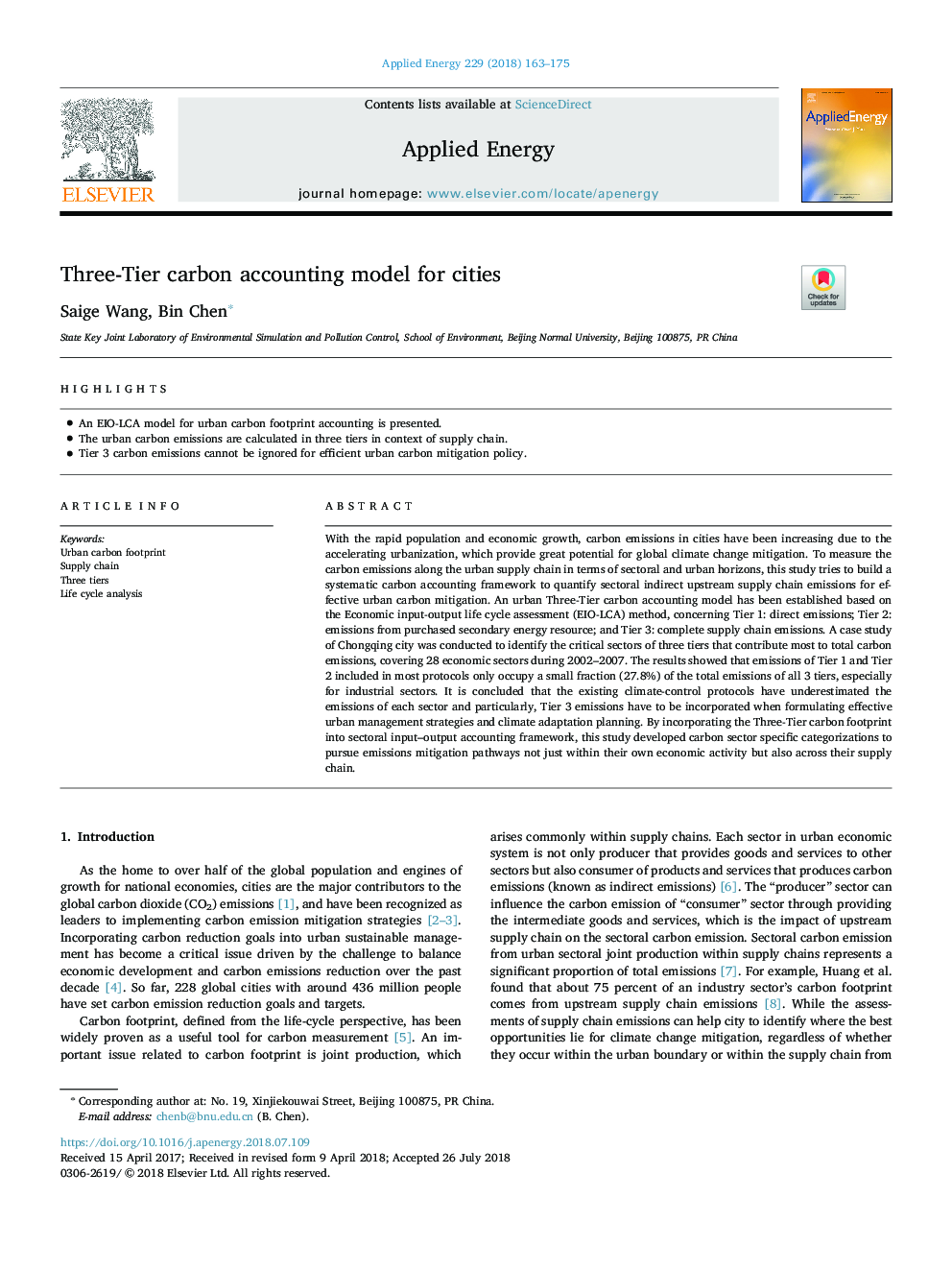 Three-Tier carbon accounting model for cities