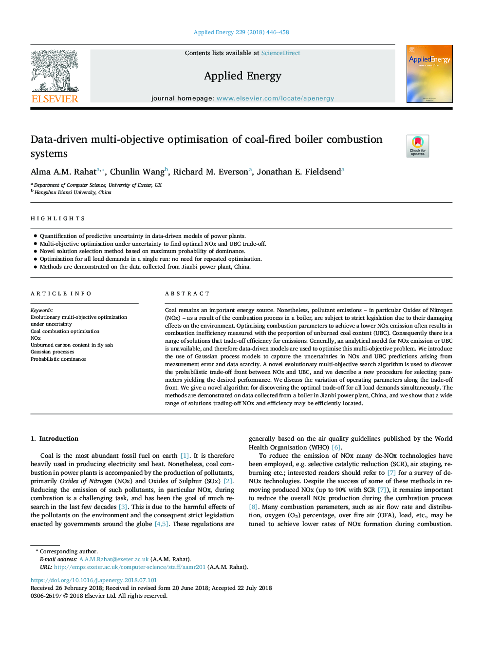 Data-driven multi-objective optimisation of coal-fired boiler combustion systems