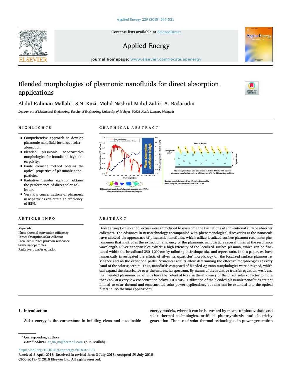 Blended morphologies of plasmonic nanofluids for direct absorption applications