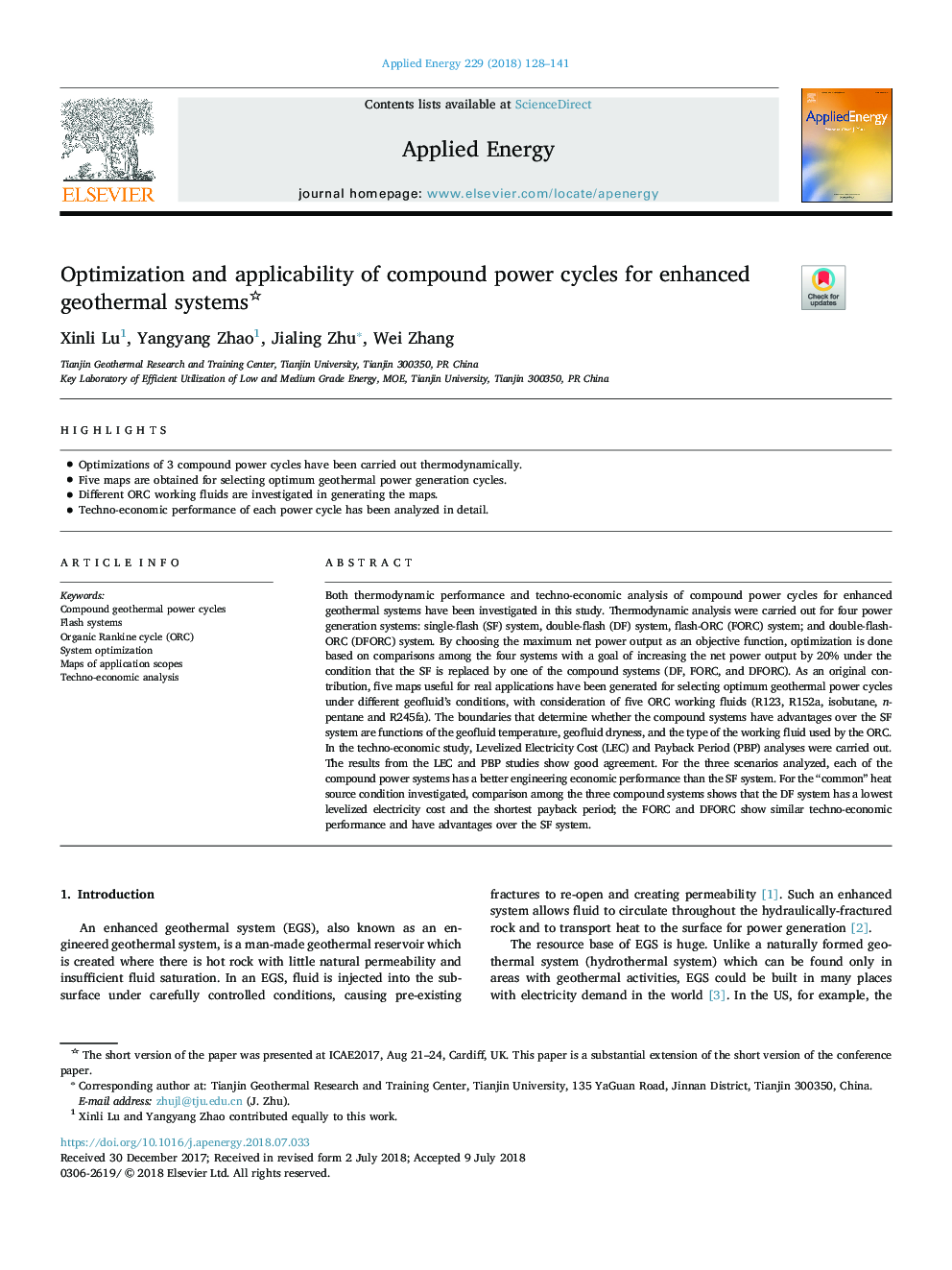 Optimization and applicability of compound power cycles for enhanced geothermal systems