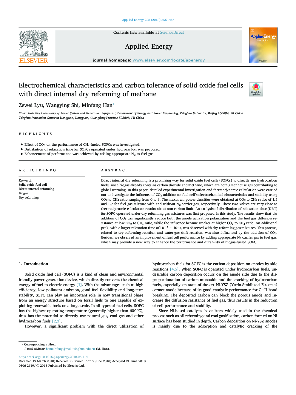 Electrochemical characteristics and carbon tolerance of solid oxide fuel cells with direct internal dry reforming of methane