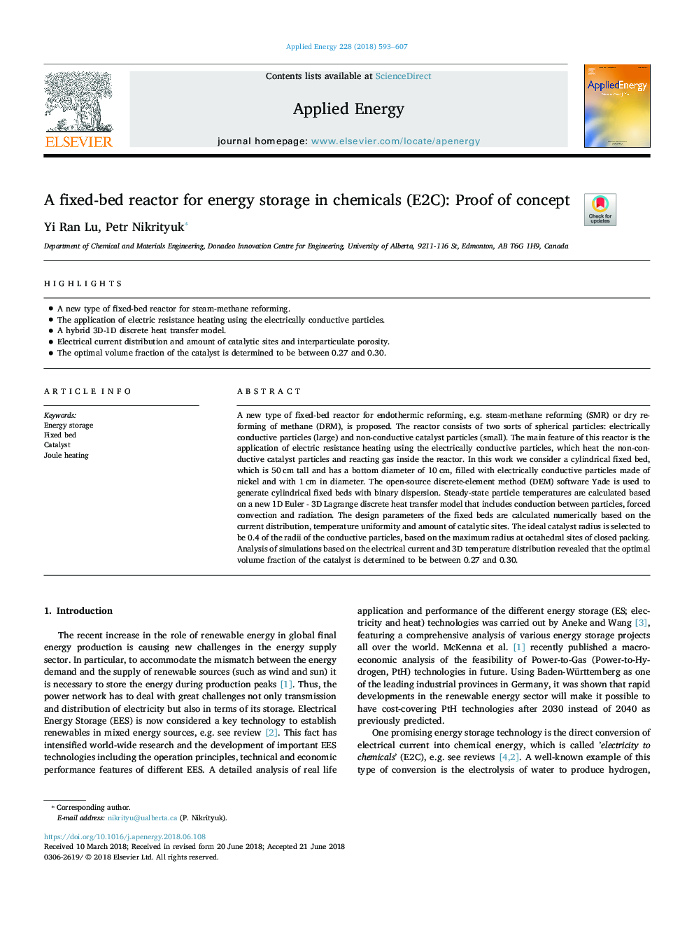 A fixed-bed reactor for energy storage in chemicals (E2C): Proof of concept