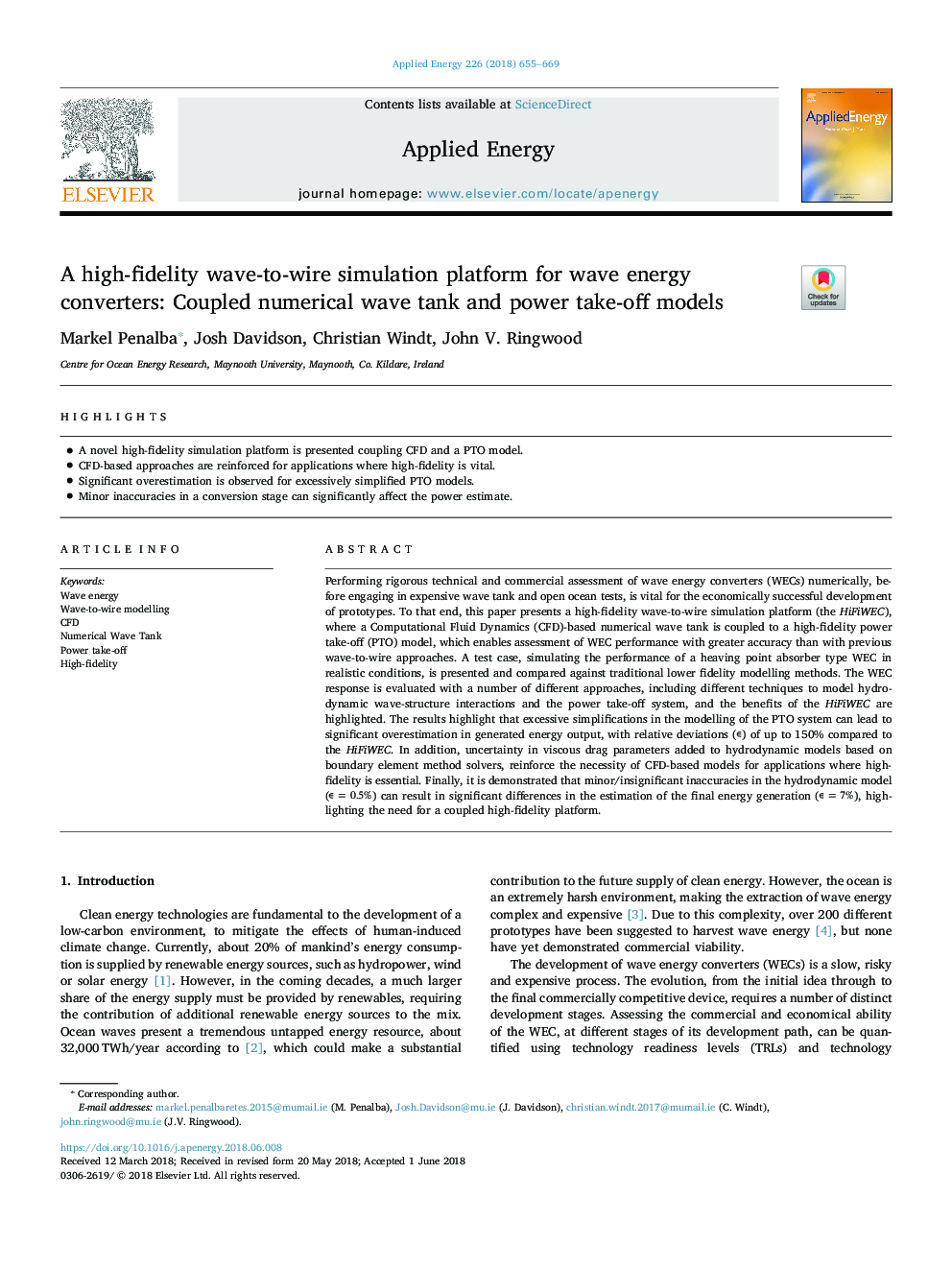 A high-fidelity wave-to-wire simulation platform for wave energy converters: Coupled numerical wave tank and power take-off models