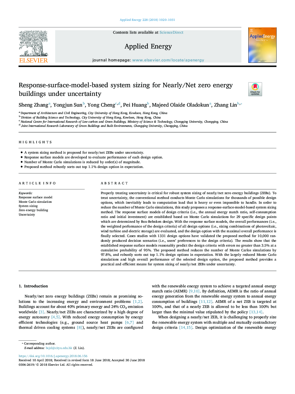 Response-surface-model-based system sizing for Nearly/Net zero energy buildings under uncertainty