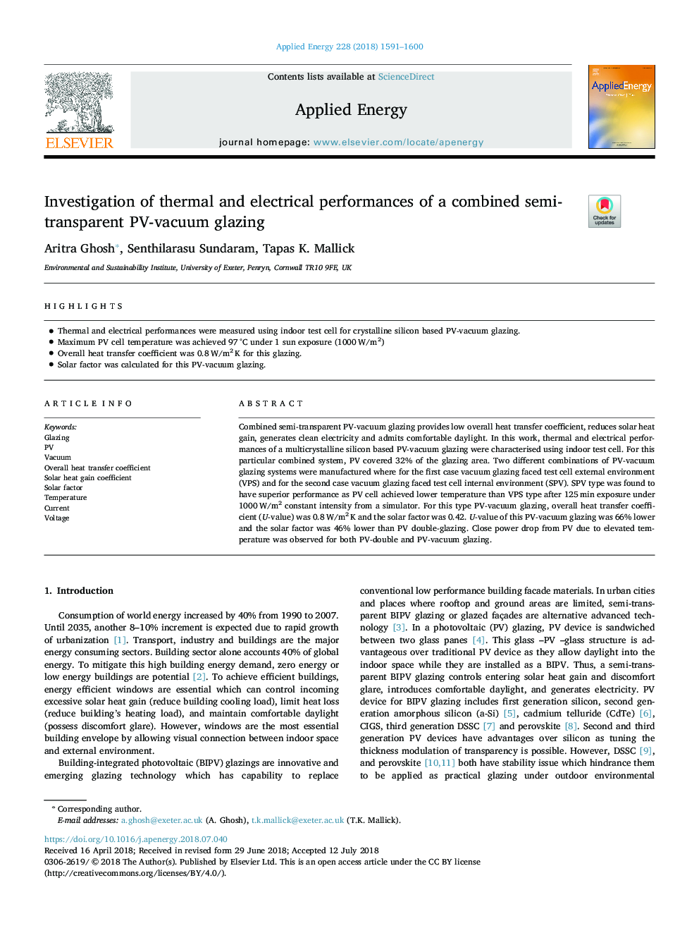 Investigation of thermal and electrical performances of a combined semi-transparent PV-vacuum glazing