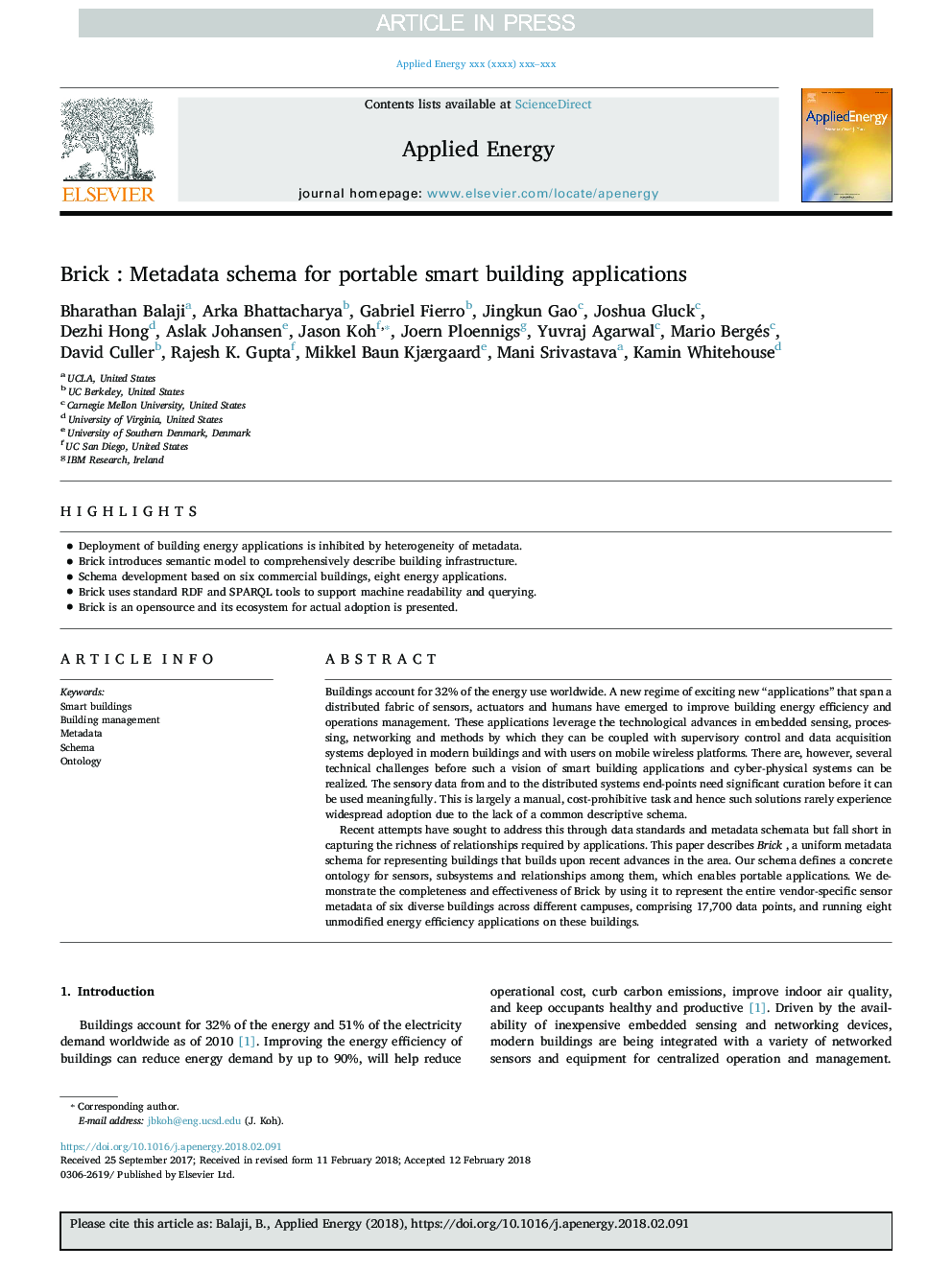 Brick : Metadata schema for portable smart building applications