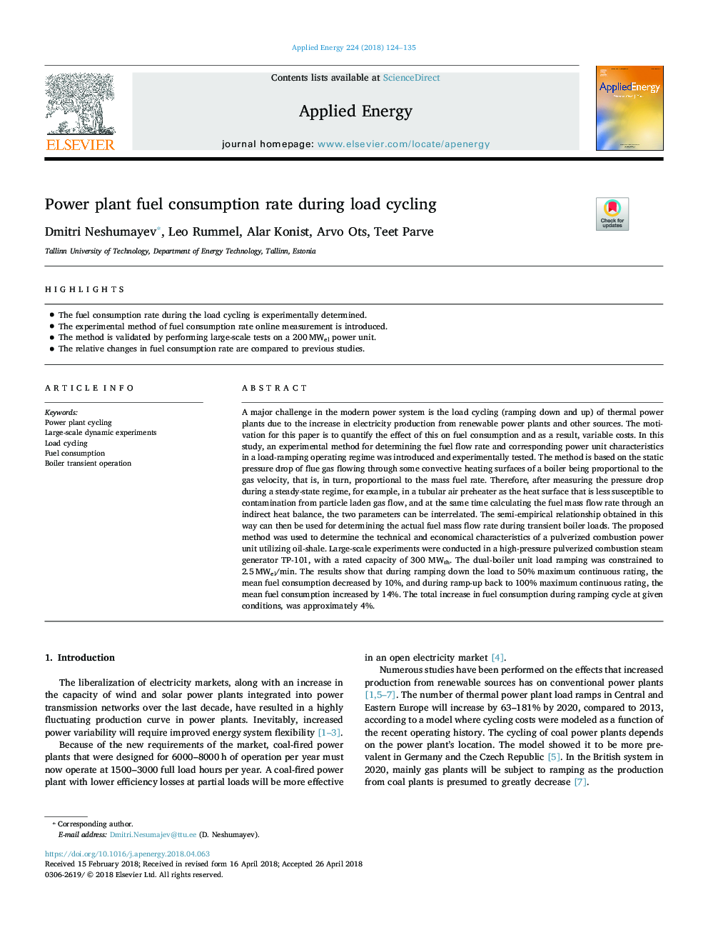 Power plant fuel consumption rate during load cycling