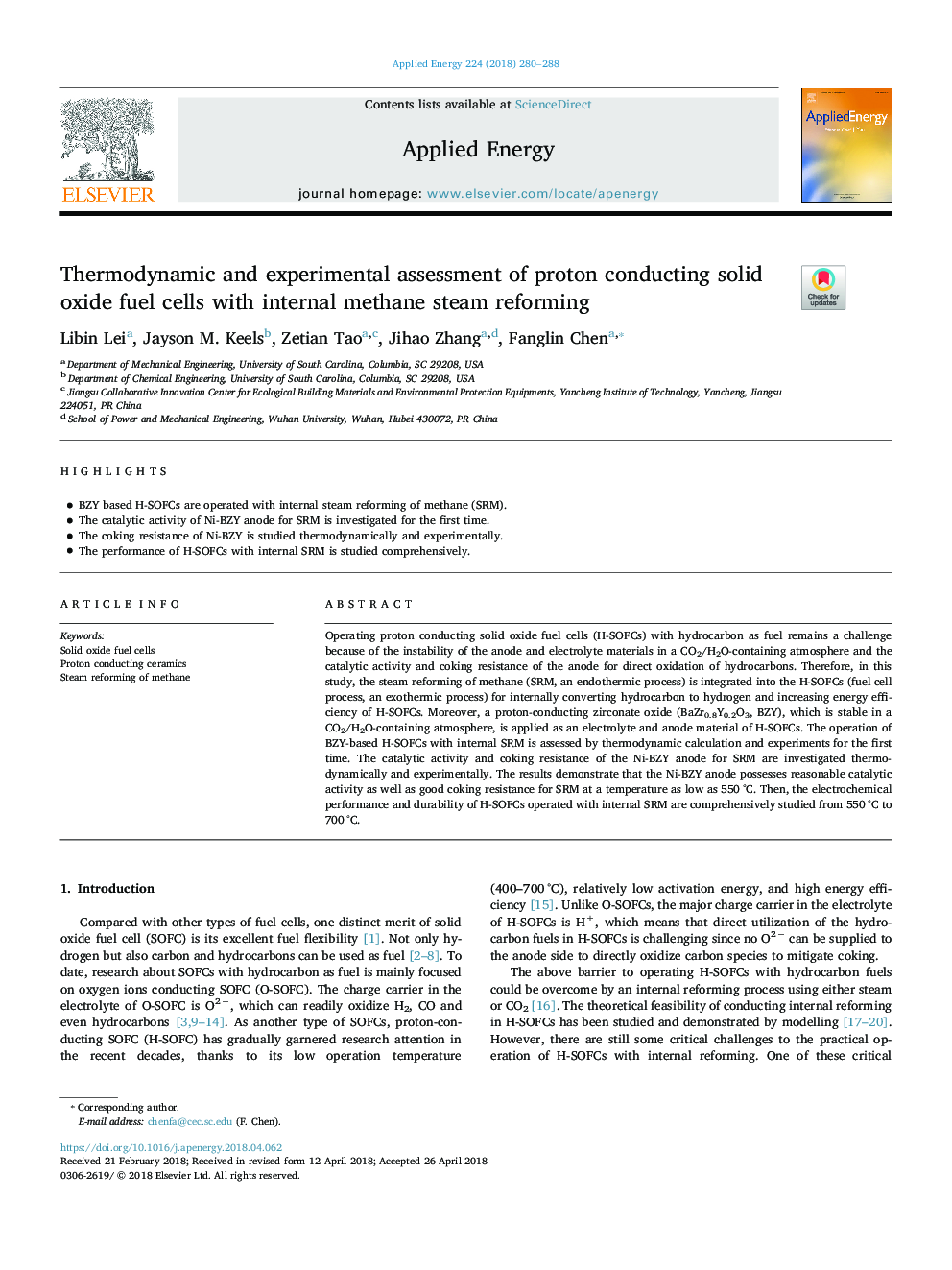 Thermodynamic and experimental assessment of proton conducting solid oxide fuel cells with internal methane steam reforming