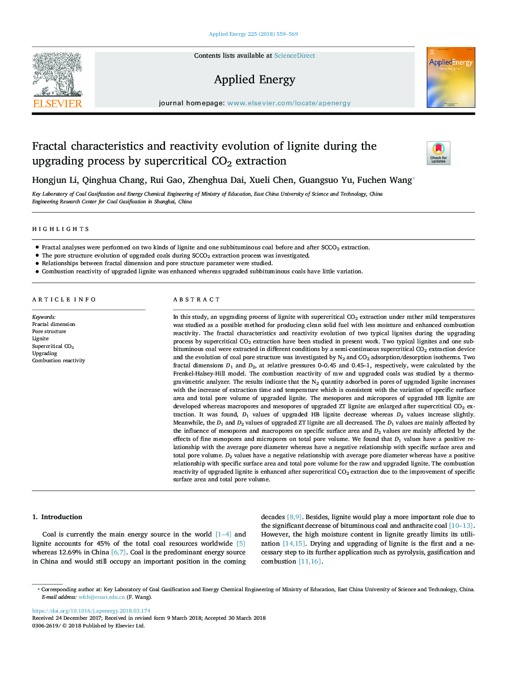 Fractal characteristics and reactivity evolution of lignite during the upgrading process by supercritical CO2 extraction