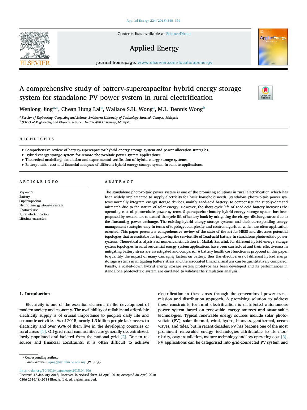 A comprehensive study of battery-supercapacitor hybrid energy storage system for standalone PV power system in rural electrification