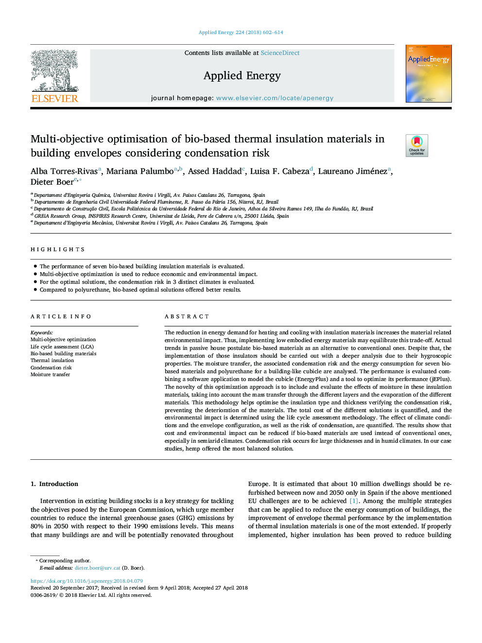 Multi-objective optimisation of bio-based thermal insulation materials in building envelopes considering condensation risk