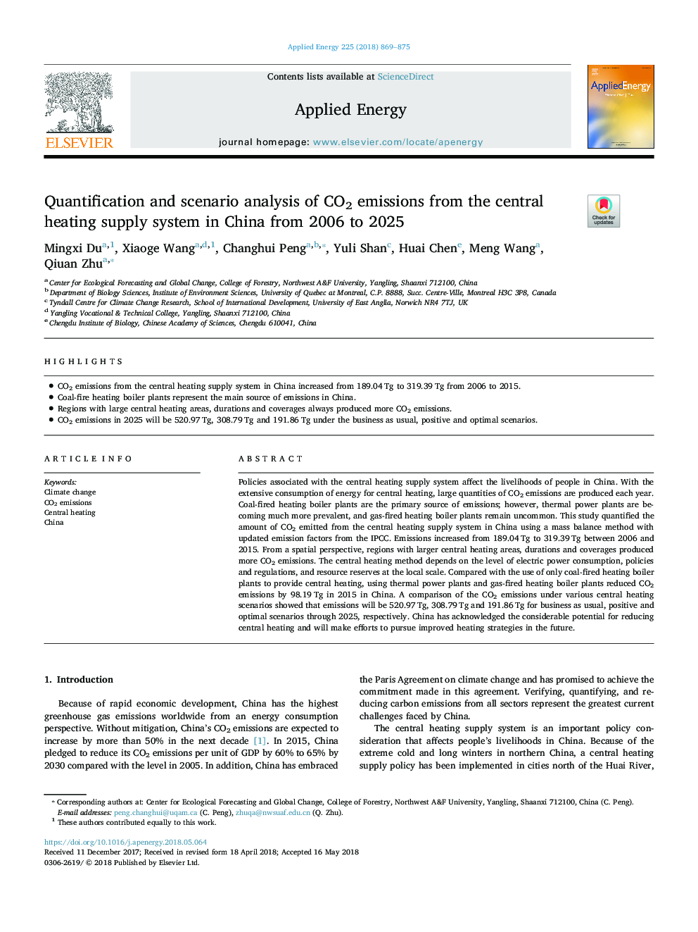 Quantification and scenario analysis of CO2 emissions from the central heating supply system in China from 2006 to 2025