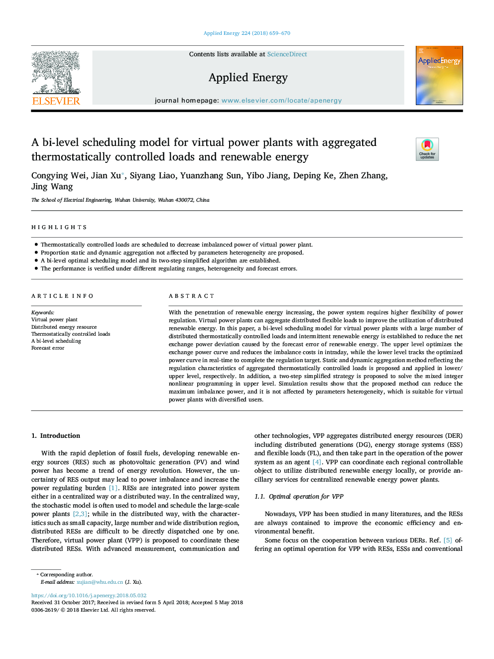 A bi-level scheduling model for virtual power plants with aggregated thermostatically controlled loads and renewable energy