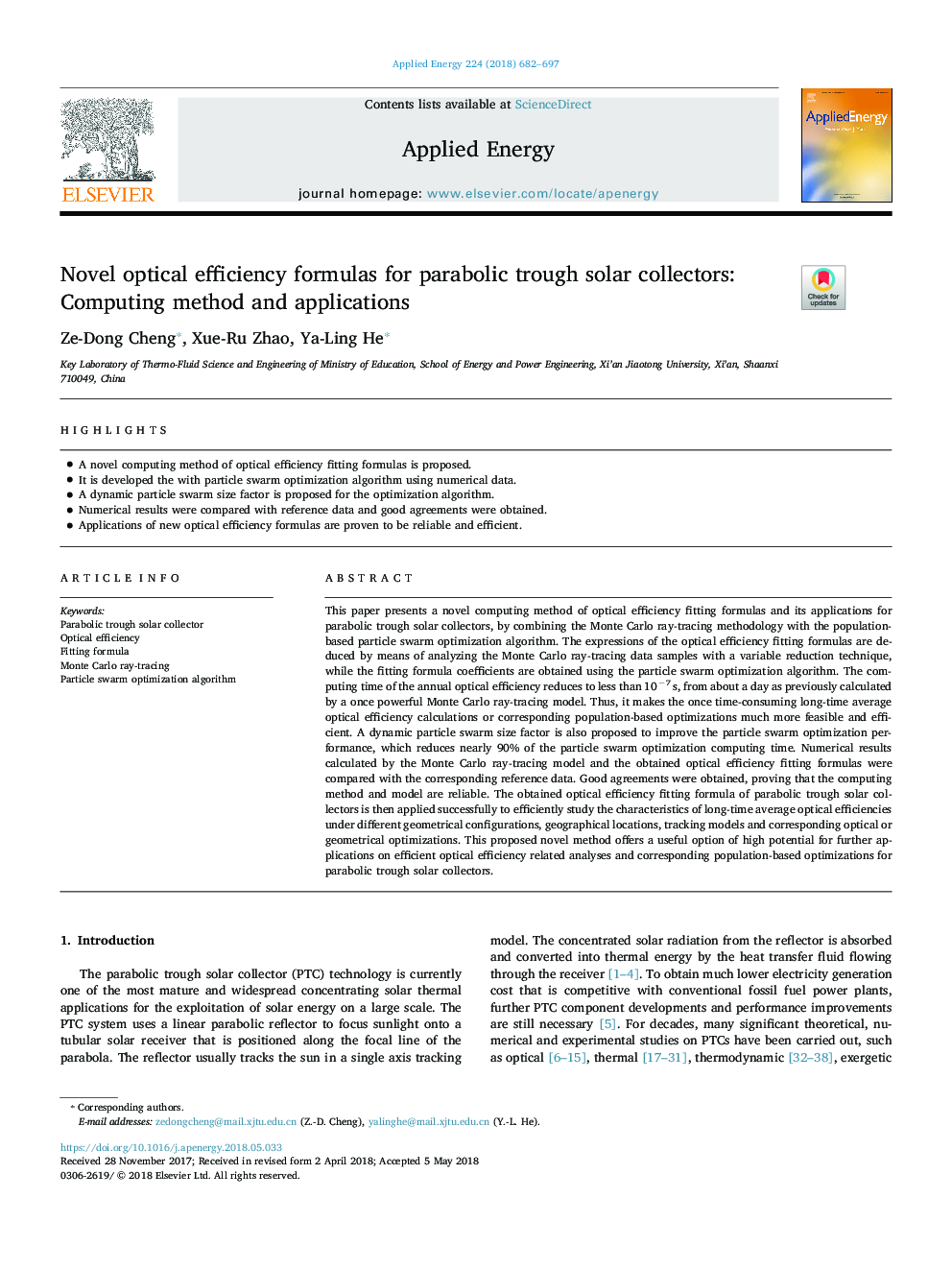 Novel optical efficiency formulas for parabolic trough solar collectors: Computing method and applications