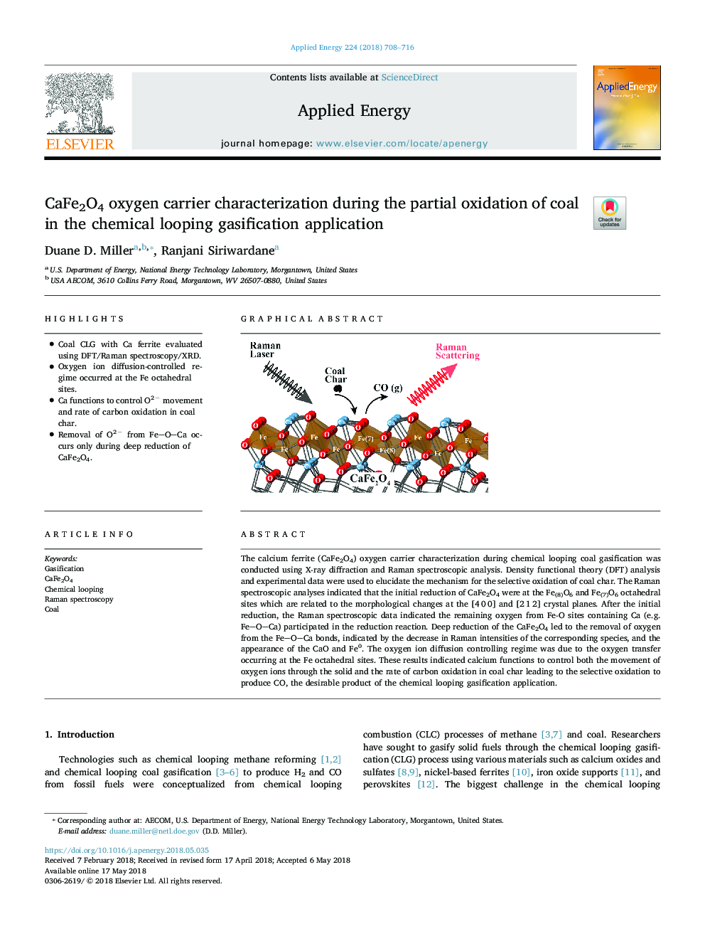 عکس صفحه اول مقاله: CaFe2O4 oxygen carrier characterization during the partial oxidation of coal in the chemical looping gasification application CaFe2O4 oxygen carrier characterization during the partial oxidation of coal in the chemical looping gasification application