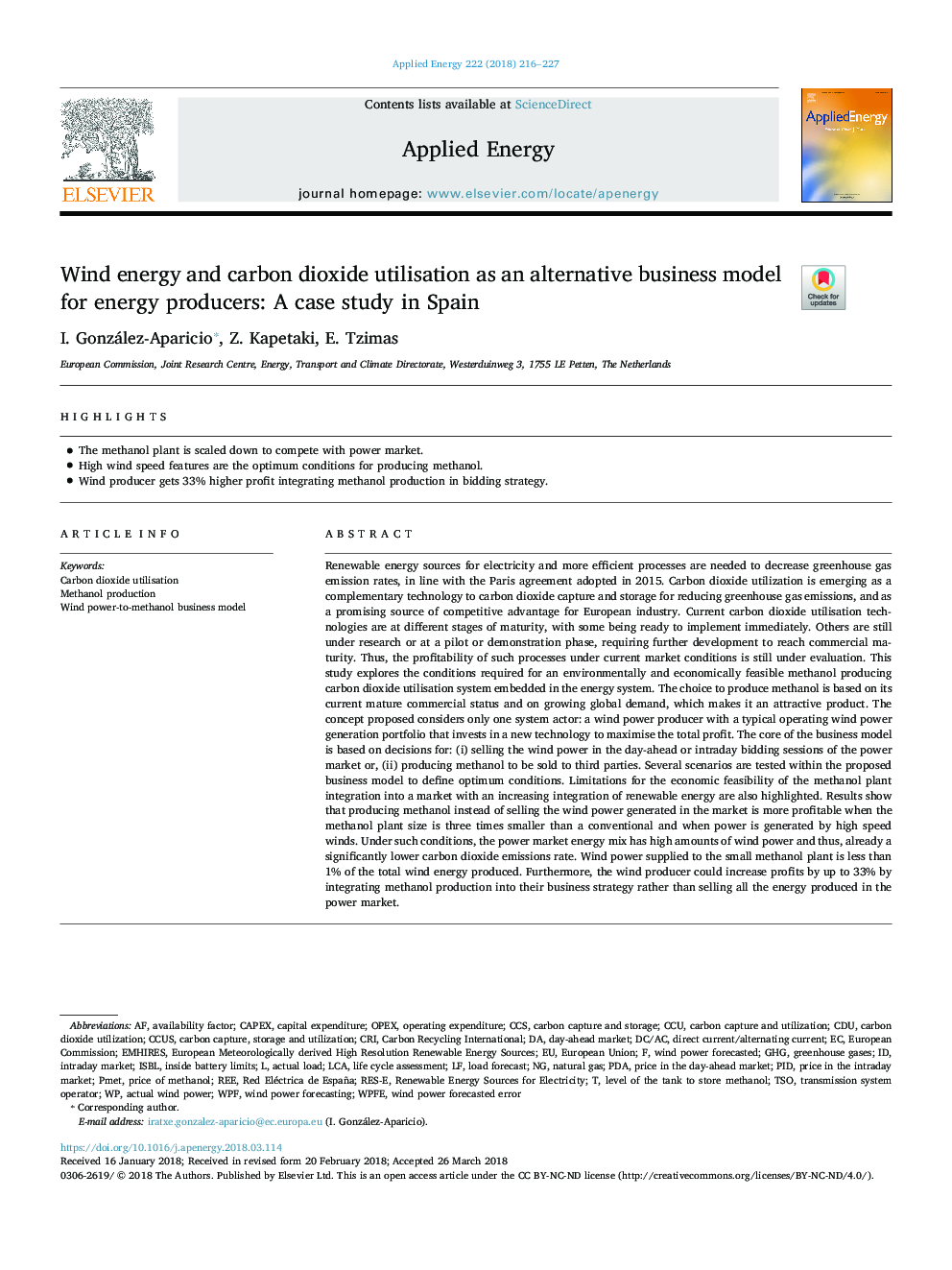 Wind energy and carbon dioxide utilisation as an alternative business model for energy producers: A case study in Spain
