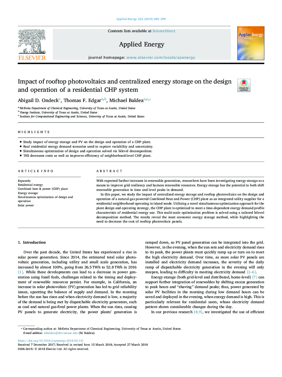 Impact of rooftop photovoltaics and centralized energy storage on the design and operation of a residential CHP system