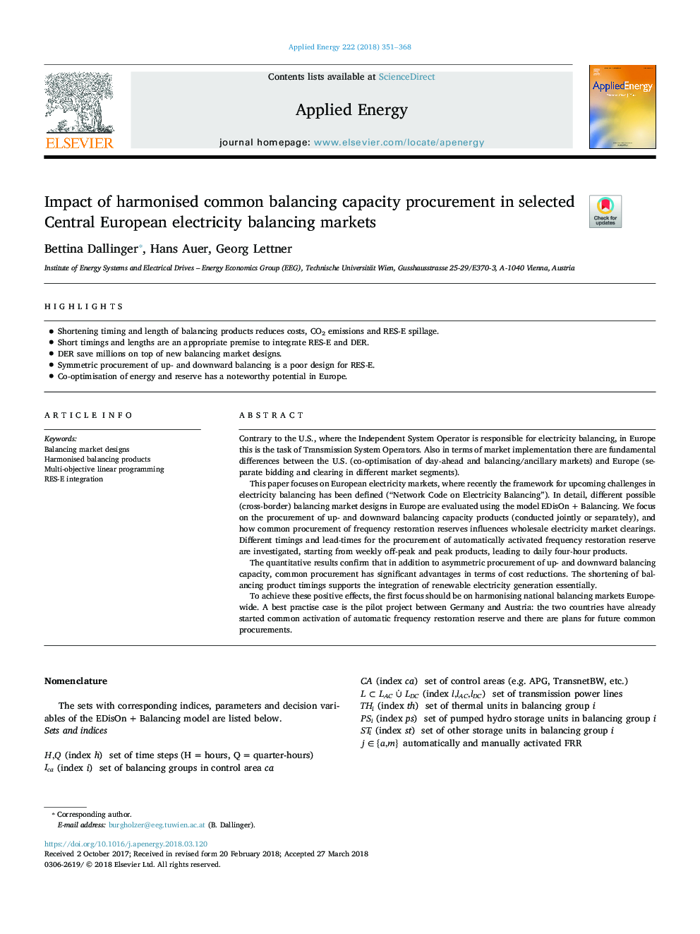 Impact of harmonised common balancing capacity procurement in selected Central European electricity balancing markets