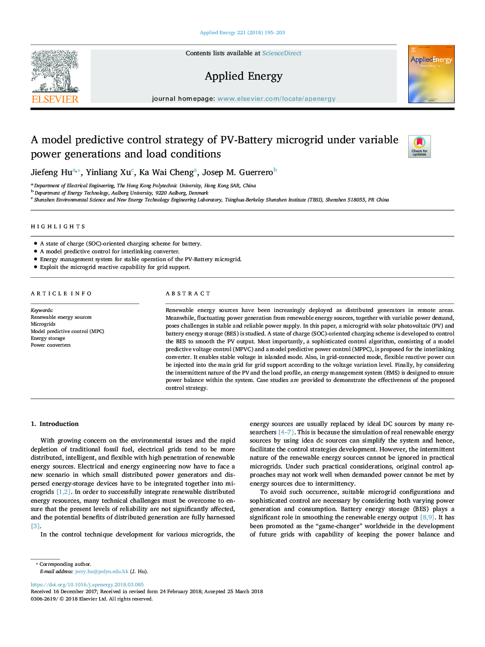 A model predictive control strategy of PV-Battery microgrid under variable power generations and load conditions