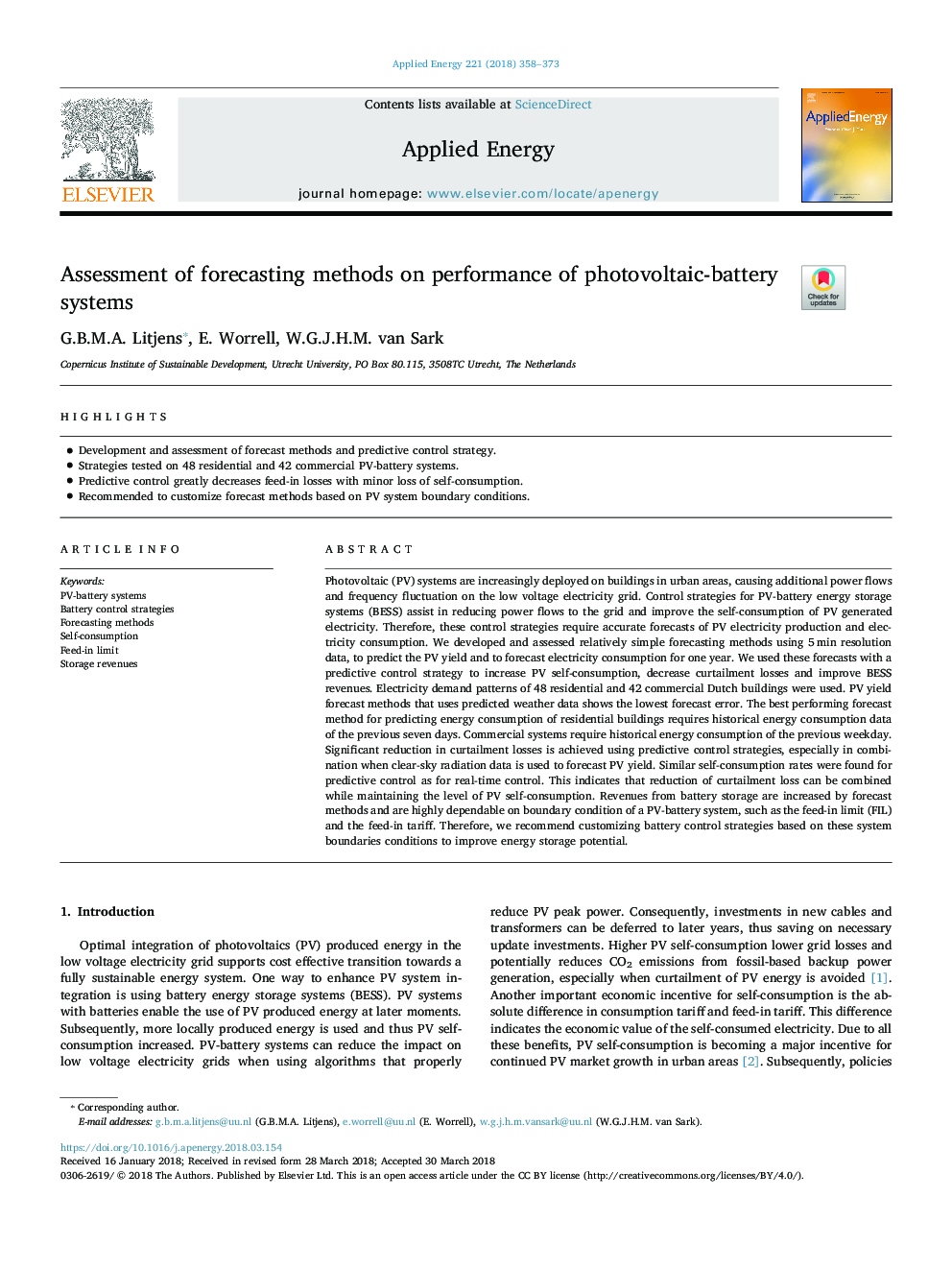 Assessment of forecasting methods on performance of photovoltaic-battery systems