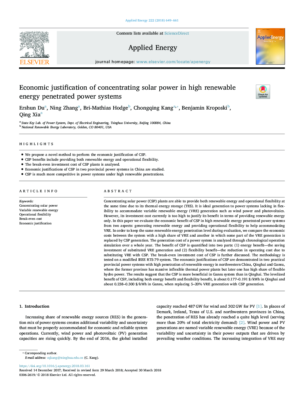 Economic justification of concentrating solar power in high renewable energy penetrated power systems