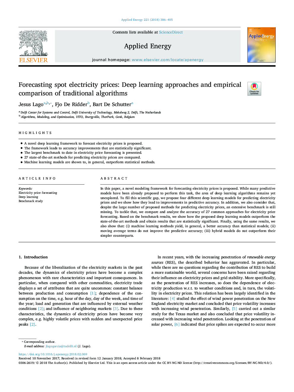 Forecasting spot electricity prices: Deep learning approaches and empirical comparison of traditional algorithms