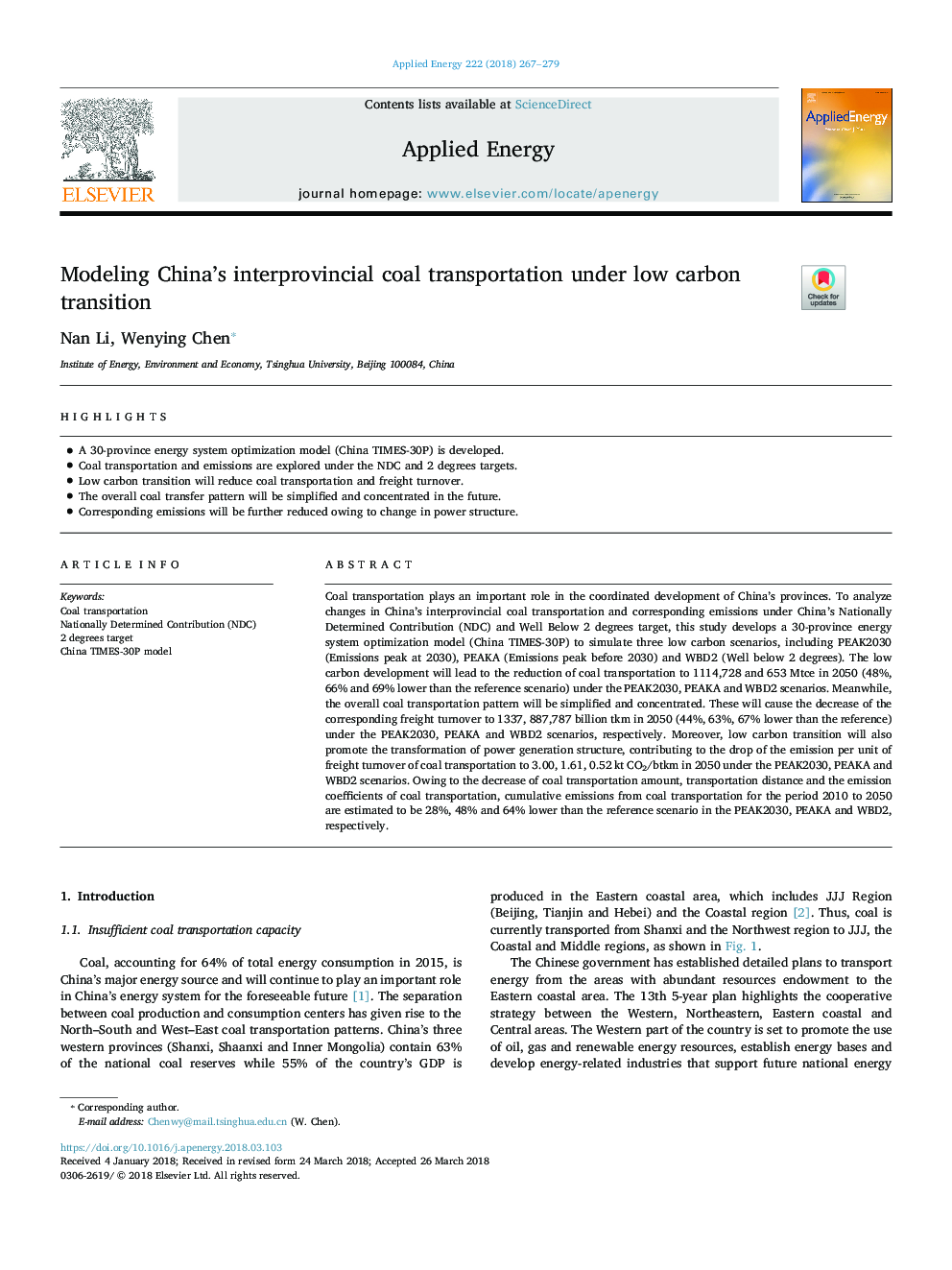 Modeling China's interprovincial coal transportation under low carbon transition